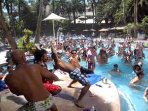 at 6pm, the pool is not a kid-friendly place. Much worse at 9 I think.